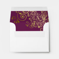 Cassis Purple Gold Lace Inside White Wedding RSVP