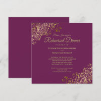 Cassis Purple Gold Wedding Rehearsal Dinner Square