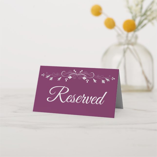Cassis Purple & Gray Elegant Wedding Reserved Place Card (Front)