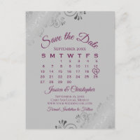 Cassis Purple Grey Wedding Save the Date Calendar