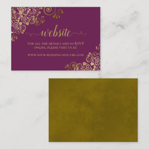 Cassis Purple w/ Gold Floral Lace Wedding Website Enclosure Card