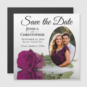 Cassis Rose on White Wedding Save The Date Photo Magnetic Invitation