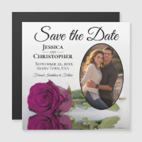 Cassis Rose on White Wedding Save The Date Photo