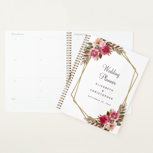Cassis Wedding Floral Elegant Gold Frame Planner (Display)