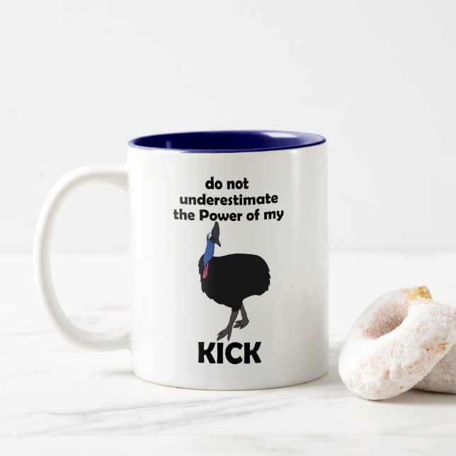 Cassowary Bird Kick Power Funny Quote Two-Tone Coffee Mug (With Donut)