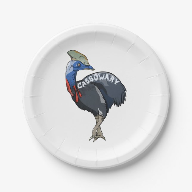 cassowary coloured woth text paper plate (Front)