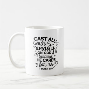 Cast All Your Anxiety – 1 Peter 5:7 Bible Verse Coffee Mug