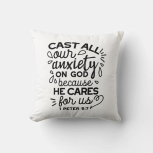 Cast All Your Anxiety – 1 Peter 5:7 Bible Verse Cushion
