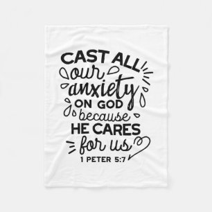 Cast All Your Anxiety – 1 Peter 5:7 Bible Verse Fleece Blanket