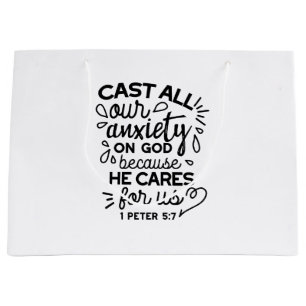 Cast All Your Anxiety – 1 Peter 5:7 Bible Verse Large Gift Bag