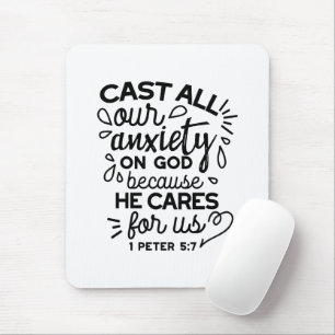 Cast All Your Anxiety – 1 Peter 5:7 Bible Verse Mouse Mat