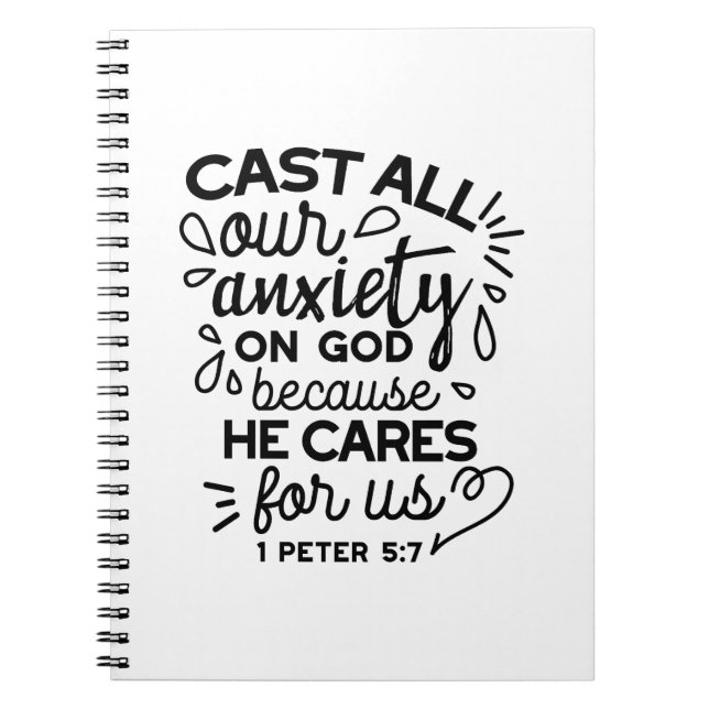 Cast All Your Anxiety – 1 Peter 5:7 Bible Verse Notebook (Front)