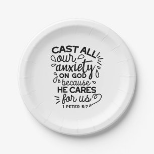 Cast All Your Anxiety – 1 Peter 5:7 Bible Verse Paper Plate