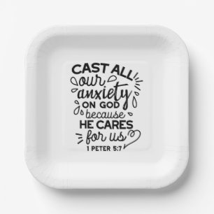 Cast All Your Anxiety – 1 Peter 5:7 Bible Verse Paper Plate