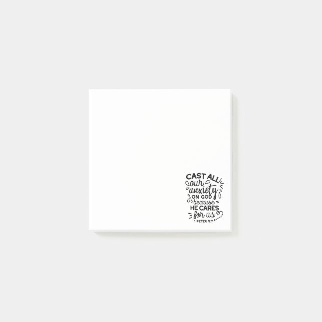 Cast All Your Anxiety – 1 Peter 5:7 Bible Verse Post-it Notes (Front)