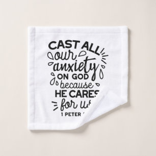 Cast All Your Anxiety – 1 Peter 5:7 Bible Verse Wash Cloth