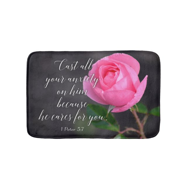 Cast all your Anxiety Christian Bible Verse Prayer Bath Mat (Front)