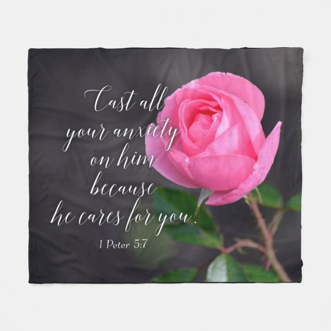 Cast all your Anxiety Christian Bible Verse Prayer Fleece Blanket (Front (Horizontal))