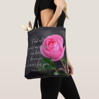 Cast all your Anxiety Christian Bible Verse Prayer Tote Bag