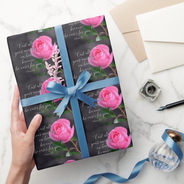 Cast all your Anxiety Christian Bible Verse Prayer Wrapping Paper (Gifting)