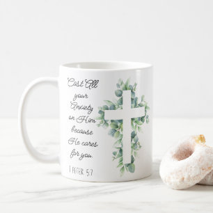 Cast All your Anxiety on Him Eucalyptus Cross Coffee Mug
