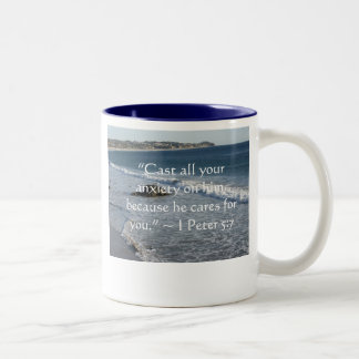 Cast all your anxiety on him... Two-Tone coffee mug