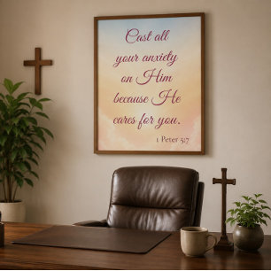 Cast Your Anxiety on Him Pastel Sunrise Scripture  Poster