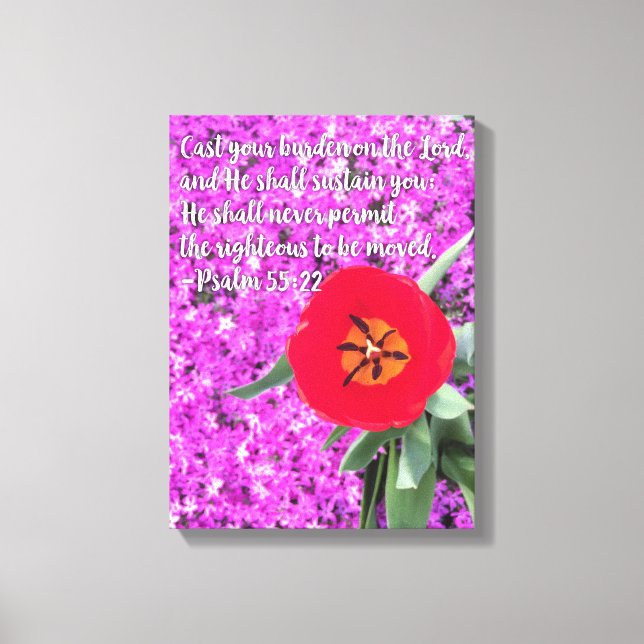 Cast Your Burden Bible Verse Art Flower Christian Canvas Print (Front)