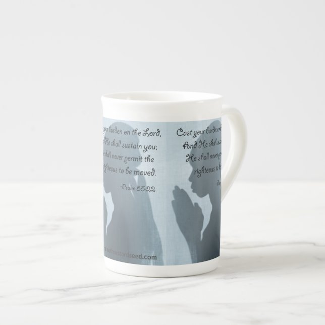 Cast Your Burden On The Lord Bone China Mug (Front Right)