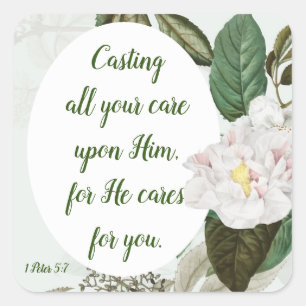 Cast your Cares, Anxiety, Worry Inspirational Square Sticker