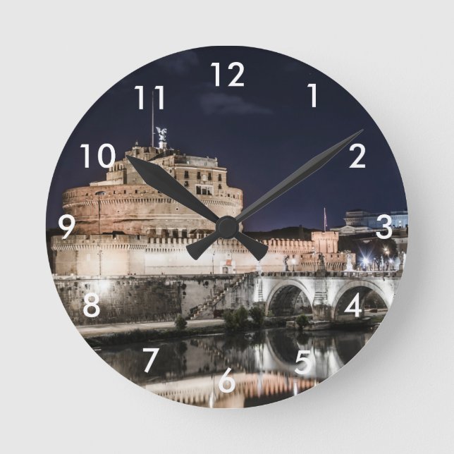 Castel Sant Angelo at night in Rome Round Clock (Front)