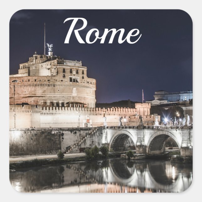 Castel Sant Angelo at night in Rome Square Sticker (Front)