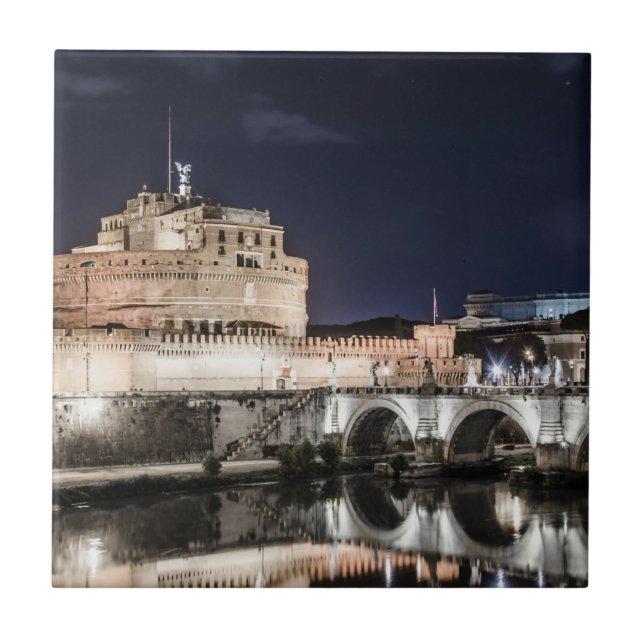 Castel Sant Angelo at night in Rome Tile (Front)
