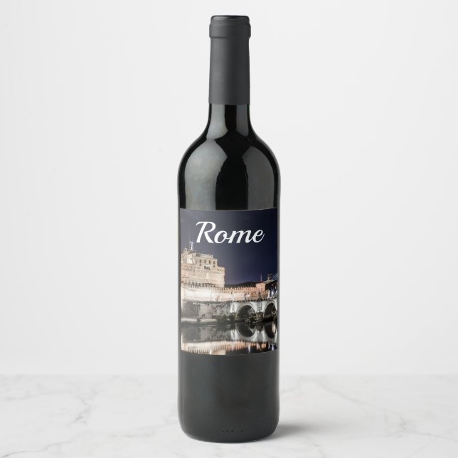 Castel Sant Angelo at night in Rome Wine Label (Front)