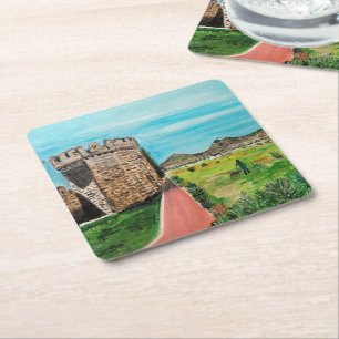Castell de Benisanó Painting by Alfred Fox Square Paper Coaster