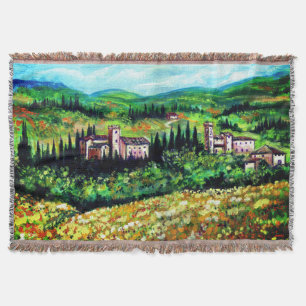 CASTELS IN CHIANTI LANDSCAPE ,YELLOW FLOWER FIELDS THROW BLANKET