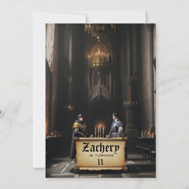 *~* Caster Mediaeval Theme AP88 2 KNIGHTS Birthday Invitation (Front)