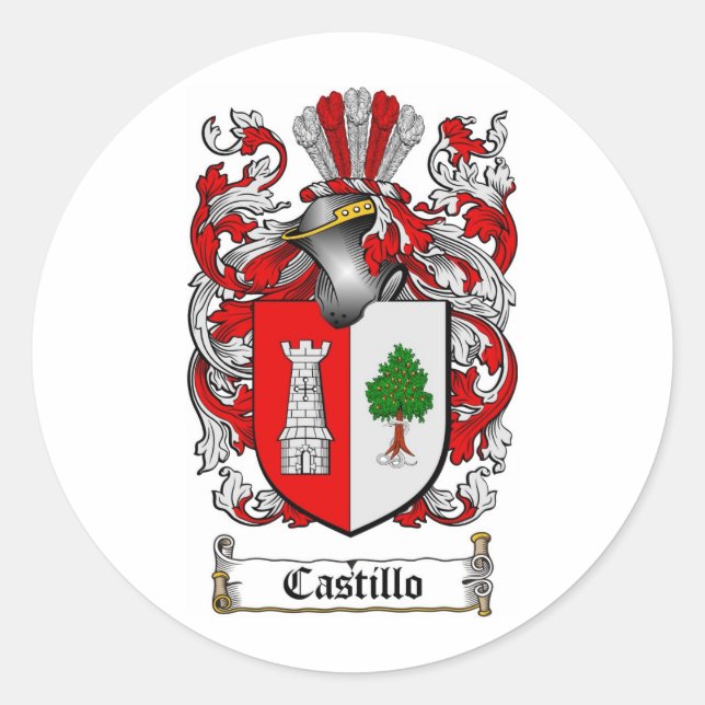 CASTILLO FAMILY CREST -  CASTILLO COAT OF ARMS CLASSIC ROUND STICKER (Front)