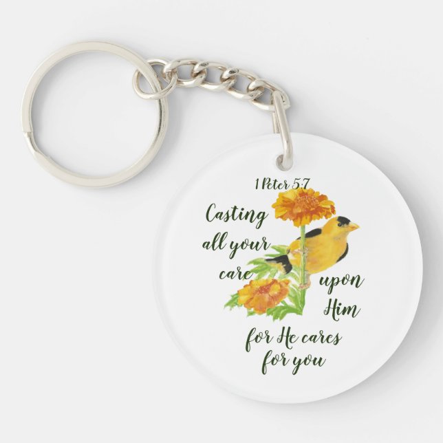 Casting all your care upon Him 1 Peter 5:7 Quote Key Ring (Front)