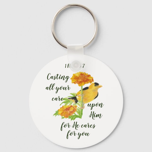 Casting all your care upon Him 1 Peter 5:7 quote Key Ring (Front)