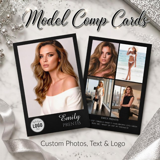 Casting Call Comp Cards | 5 Photos with Logo (Model comp cards with your custom photos, text, and agency logo ideal for fashion week and castings)