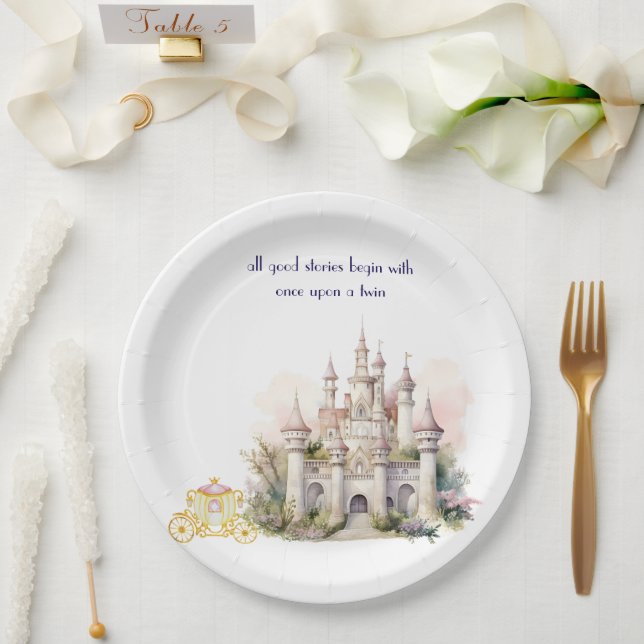 Castle and Carriage Twin Baby Shower  Paper Plate (Wedding)
