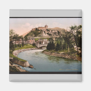 Castle and river, Lourdes, Pyrenees, France vintag Magnet