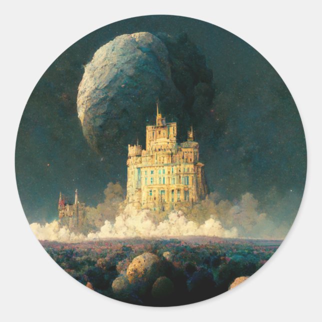 Castle At The Edge Of The World Fantasy Sci-Fi Classic Round Sticker (Front)