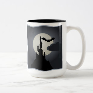 Castle, Bat, and Full Moon Halloween Mug