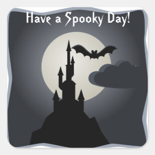 Castle, Bat, and Full Moon Halloween Sticker