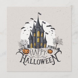 Castle, Bats & Pumpkins Halloween Party Invitation