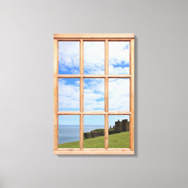 Castle by the Sea 3D Effect Window View Picture Canvas Print (Front)