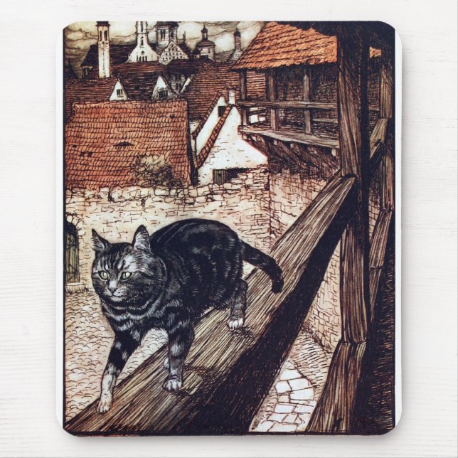 Castle Cat Rackham Illustration Mouse Mat (Front)