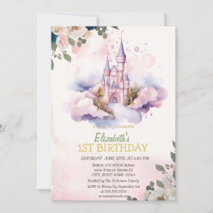 Castle Clouds Flowers Polka Dots Birthday   Invitation